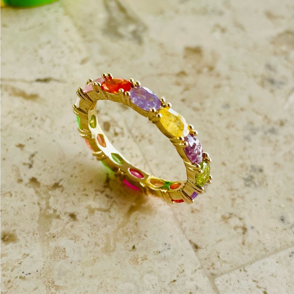 18k Gold Plated Galaxy Stone Eternity Ring NWOT Size 9